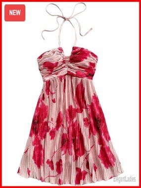 Tie Dye Halter Backless A-Line Cami Dress for Summer
